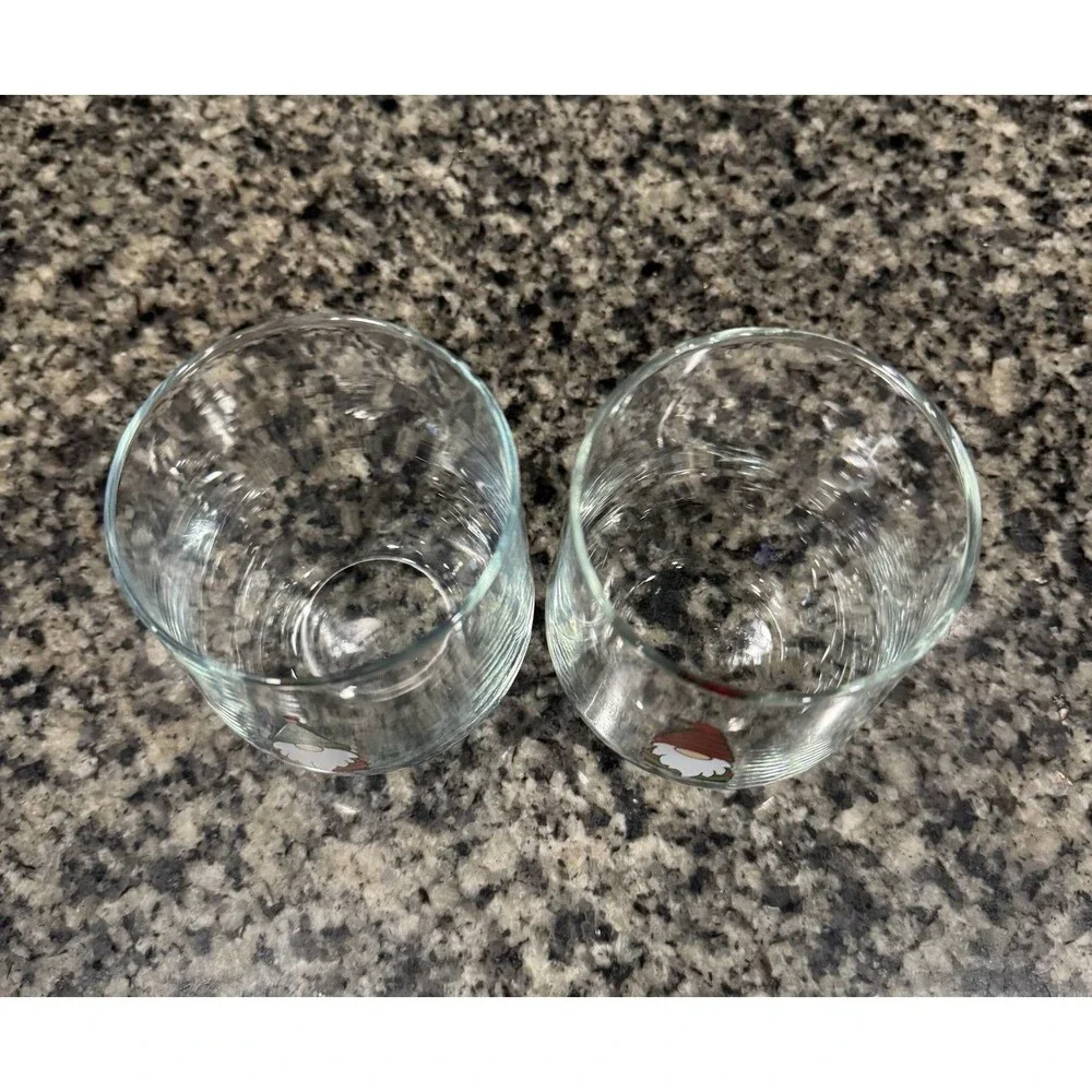 Set of 2 Libbey Glass Christmas Gnomes Stemless Wine Glasses 16.8oz Holiday Fest